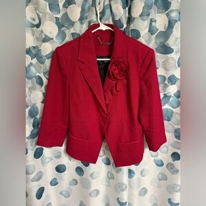 Women’s White House Black Market Red Rosette Lapel Wool Blazer Size 10